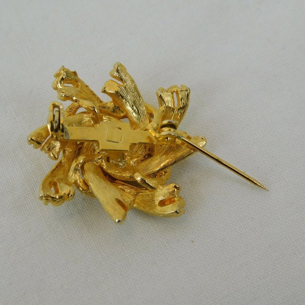 Lot of 4 Fashion Pin Brooches Gold Tone Leaf Flower Rhinestones Faux Pearls FLAW - Picture 5 of 9